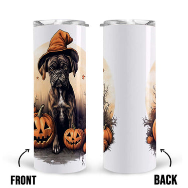 Halloween Boxer Sitting In Hall 20oz Skinny Tumbler, Boxer Tumbler, Pets Dog Lover, Dog Mom Dog Dad, Vibrant Tumbler, Trending Tumbler